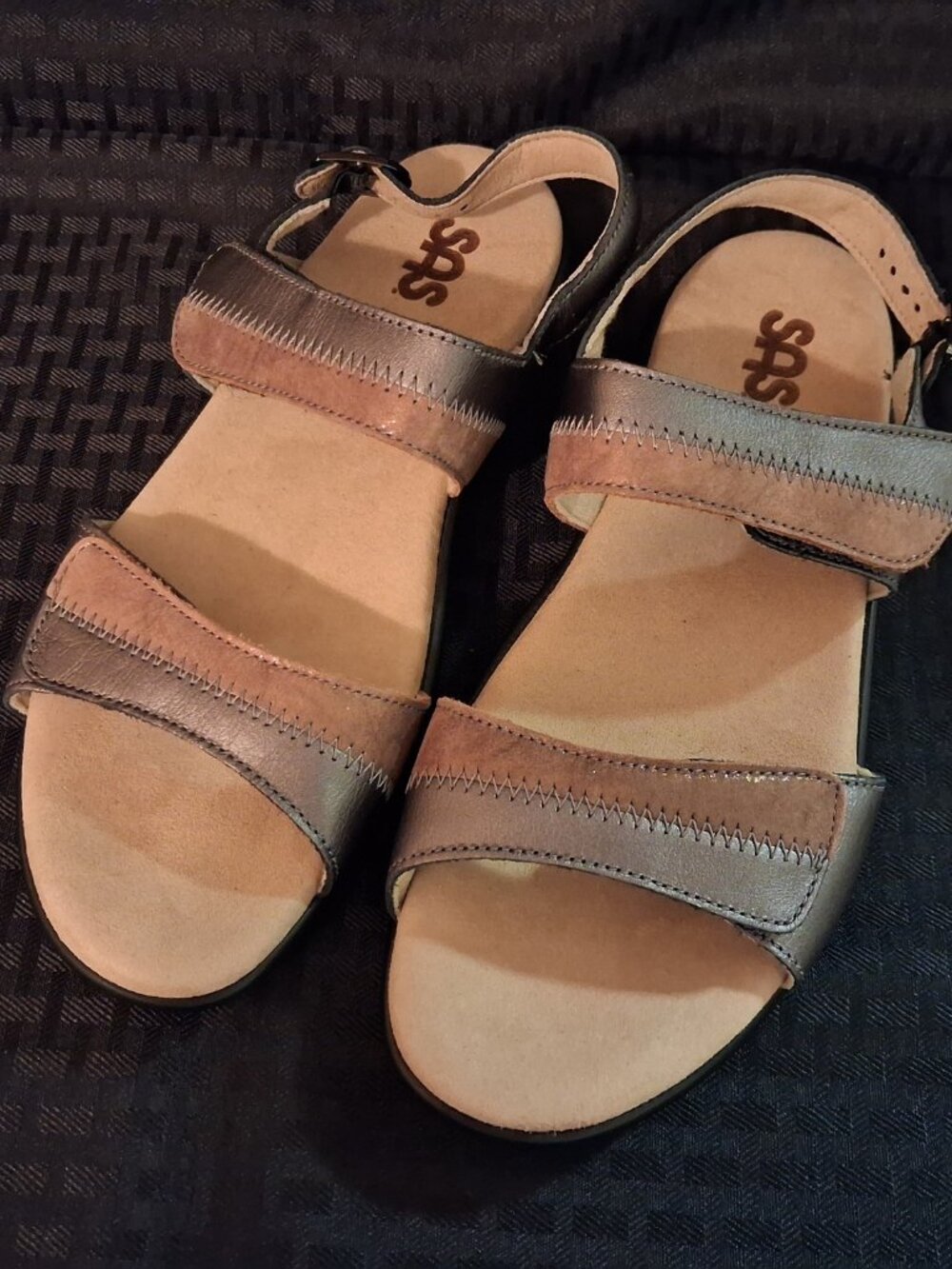 SAS Nudu Sandals Womens 8W Dusk Metallic Leather Ankle Strap Hook Loop EUC